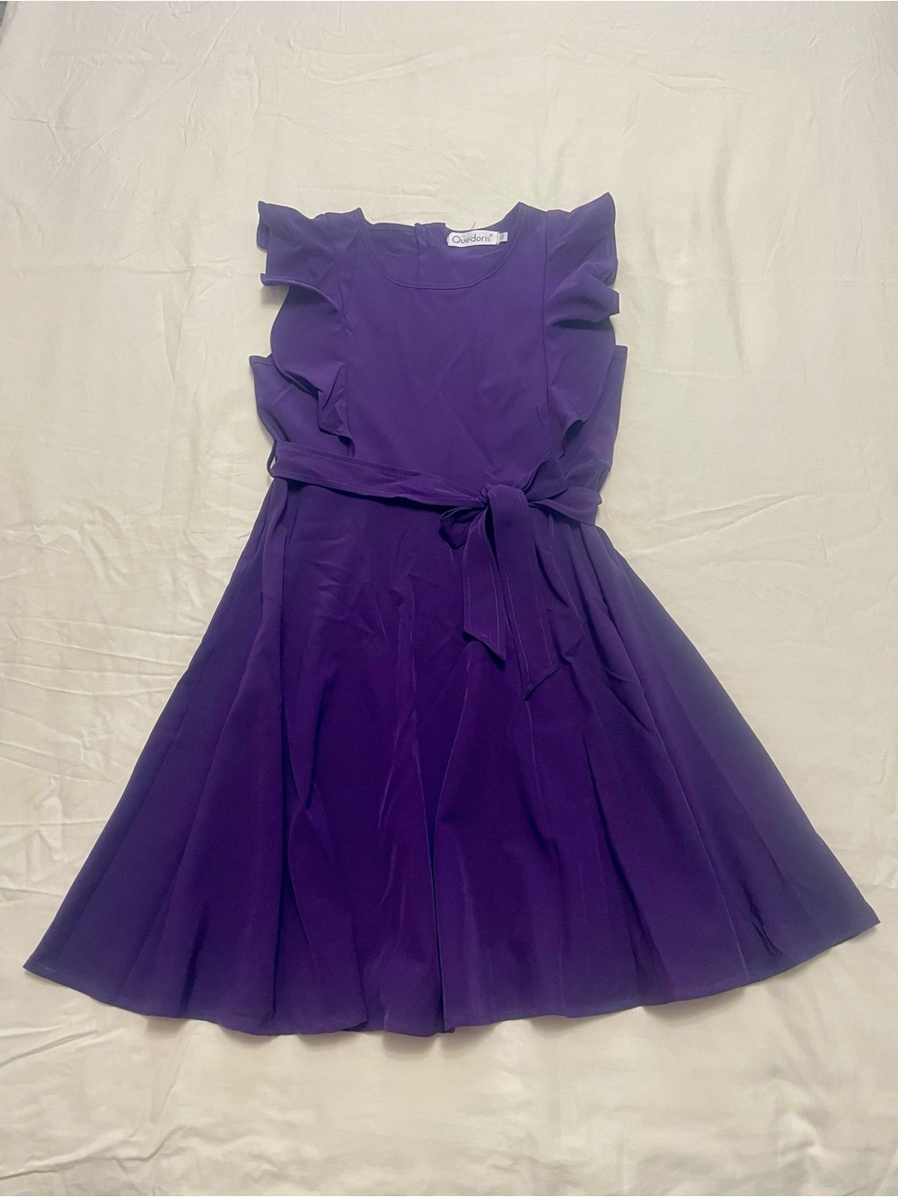 Quedoris Purple Ruffle Sleeve Tie Waist Dress Size 140 (US 9/10) Girls Kids
